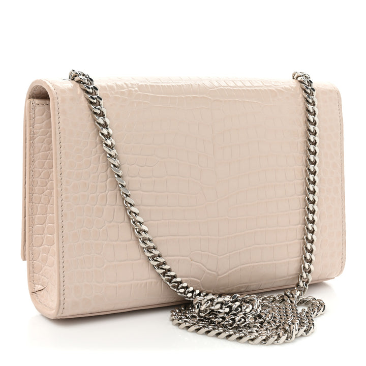 YSL CROC EMBOSSED CALFSKIN MONOGRAM KATE SMALL TASSEL BAG