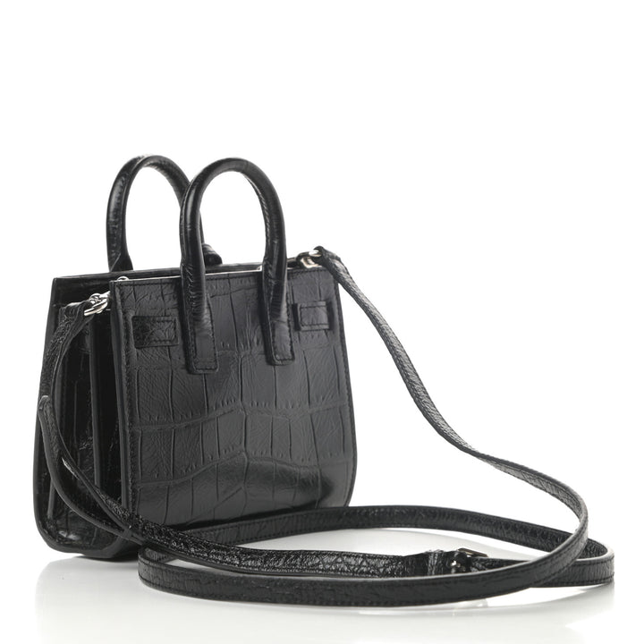 YSL CALFSKIN CROC EMBOSSED TOY SAC DE JOUR BAG
