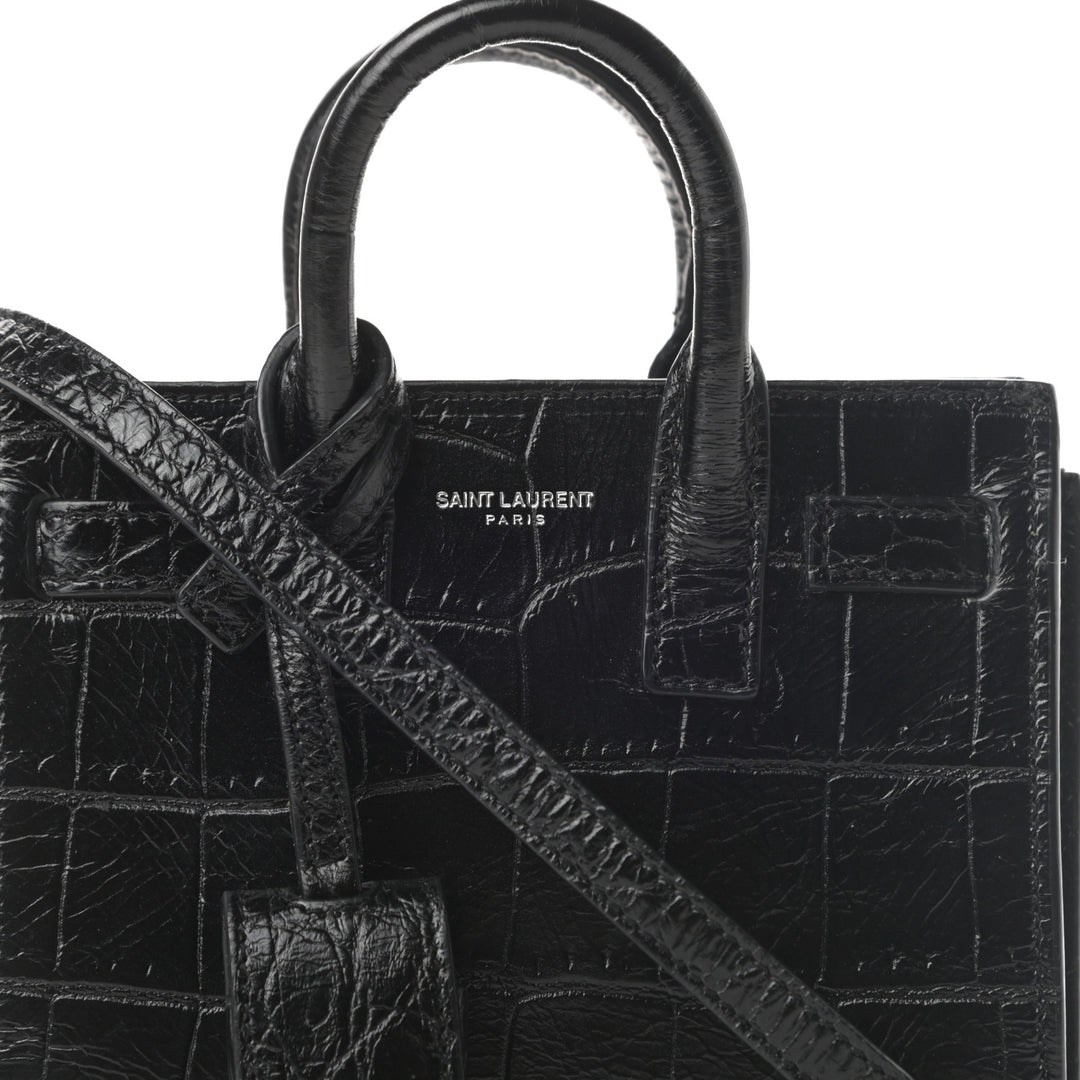 YSL CALFSKIN CROC EMBOSSED TOY SAC DE JOUR BAG