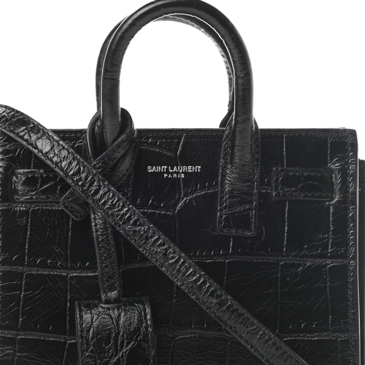 YSL CALFSKIN CROC EMBOSSED TOY SAC DE JOUR BAG