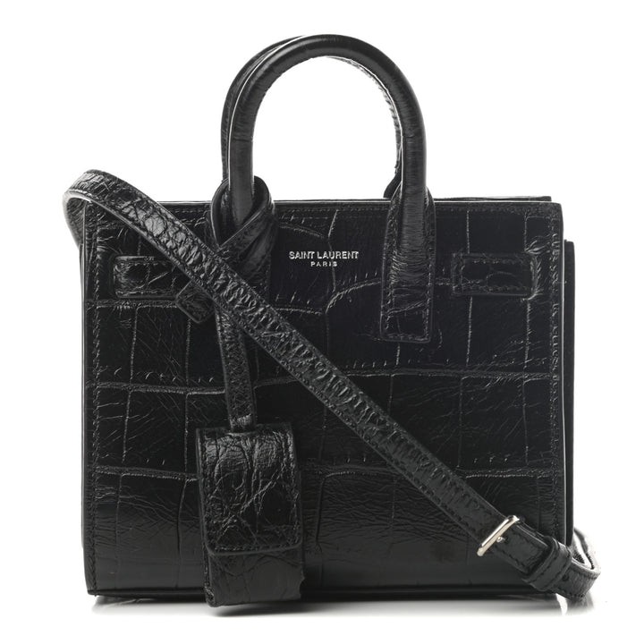 YSL CALFSKIN CROC EMBOSSED TOY SAC DE JOUR BAG