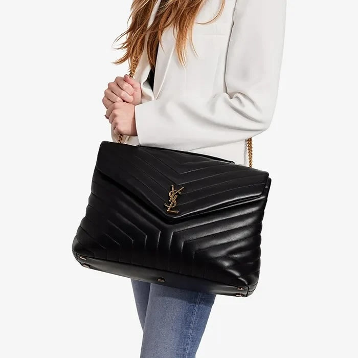 YSL Y QUILTED CALFSKIN LEATHER MONOGRAM LARGE LOULOU BAG
