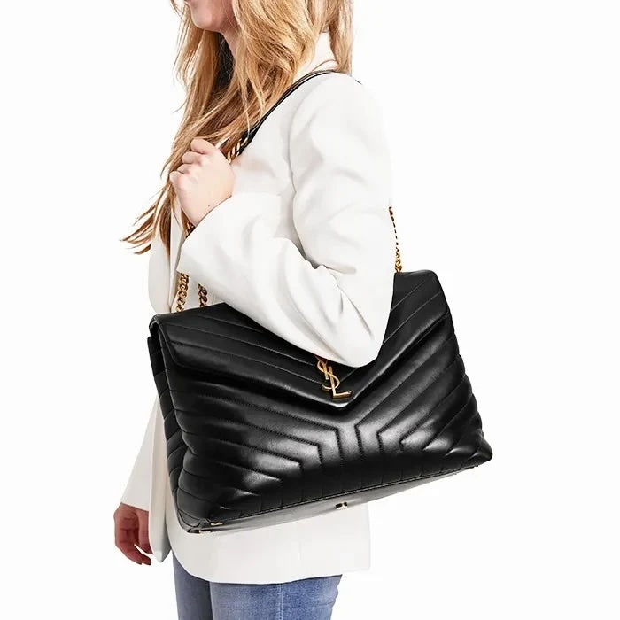 YSL Y QUILTED CALFSKIN LEATHER MONOGRAM LARGE LOULOU BAG