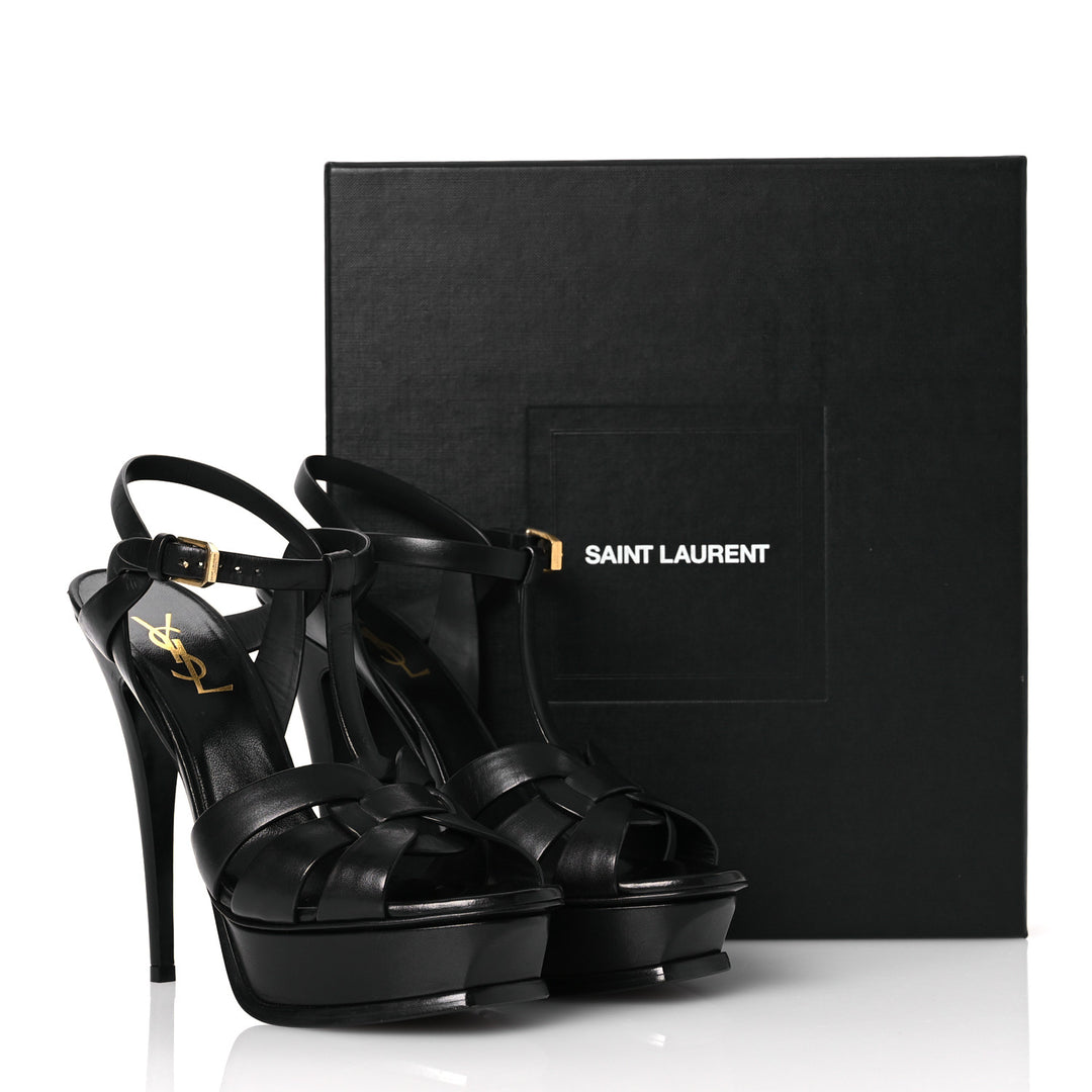 YSL CALFSKIN LEATHER PLATFORM TRIBUTE SANDALS