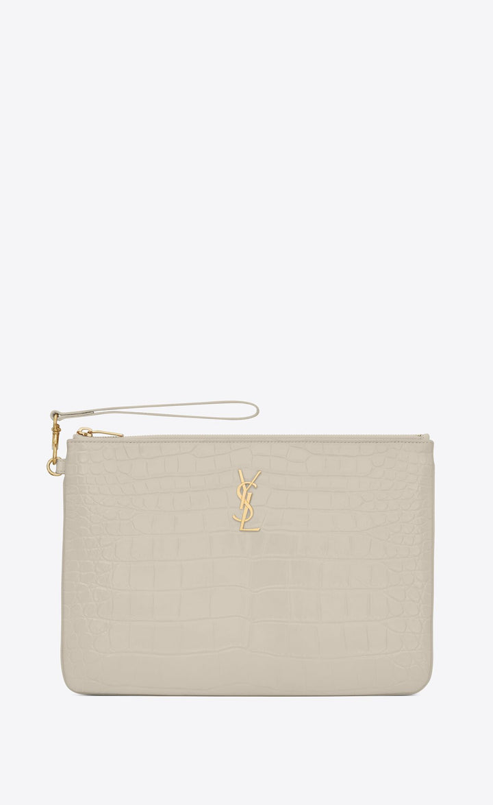 YSL CASSANDRE CROC EMBOSSED LEATHER TABLET POUCH