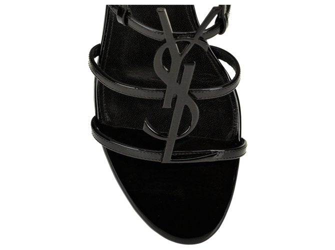 YSL PATENT LEATHER CASSANDRA FLAT SANDALS