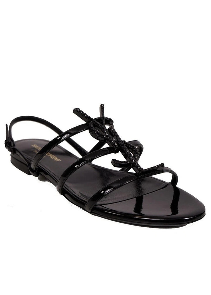 YSL PATENT LEATHER CASSANDRA FLAT SANDALS