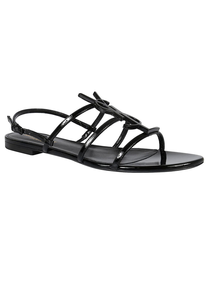 YSL PATENT LEATHER CASSANDRA FLAT SANDALS