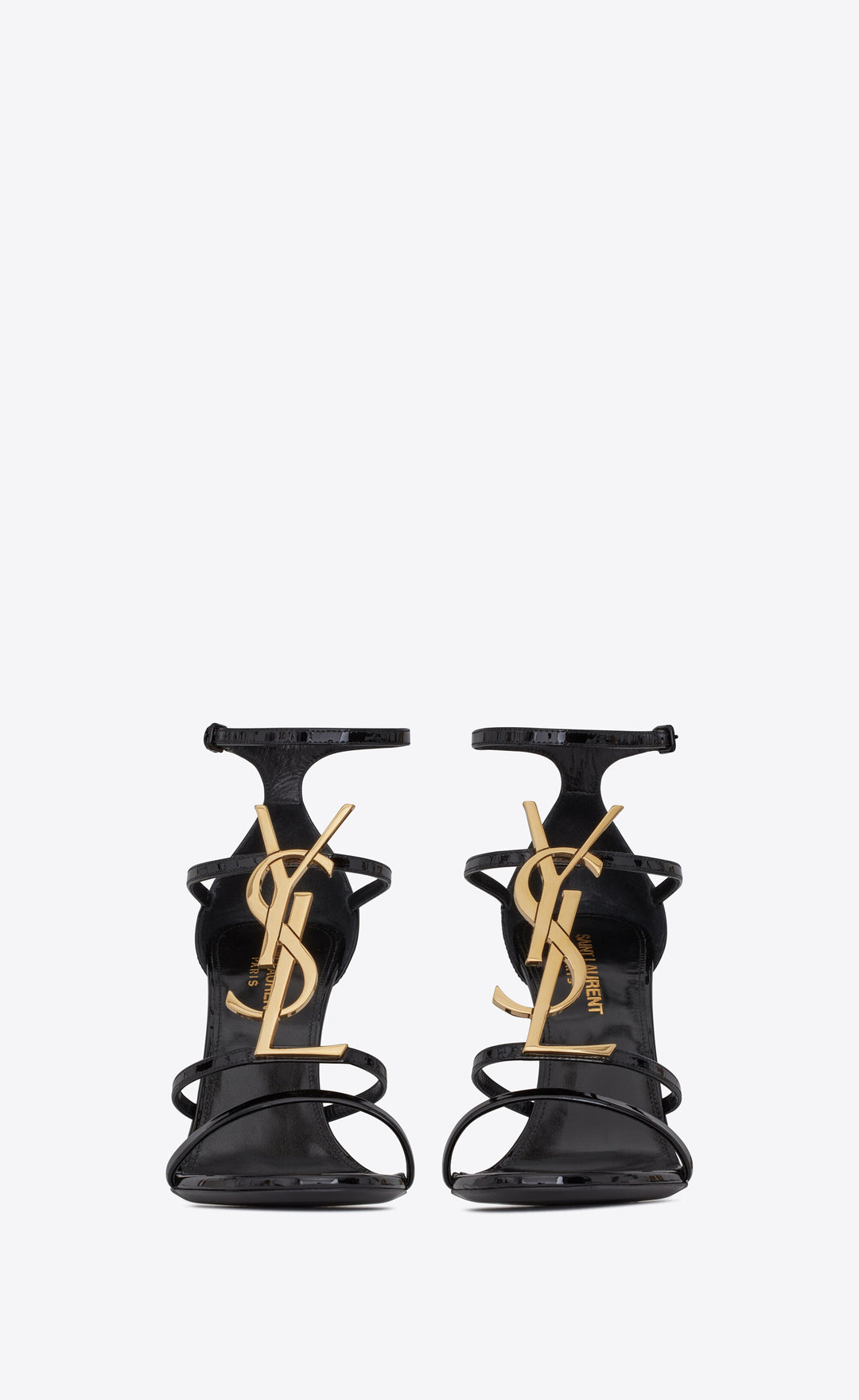 SAINT LAURENT CASSANDRA YSL MEDALLION STILETTO SANDALS