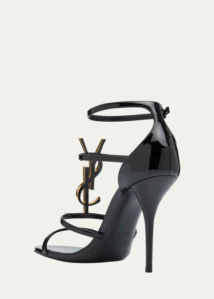 SAINT LAURENT CASSANDRA YSL MEDALLION STILETTO SANDALS