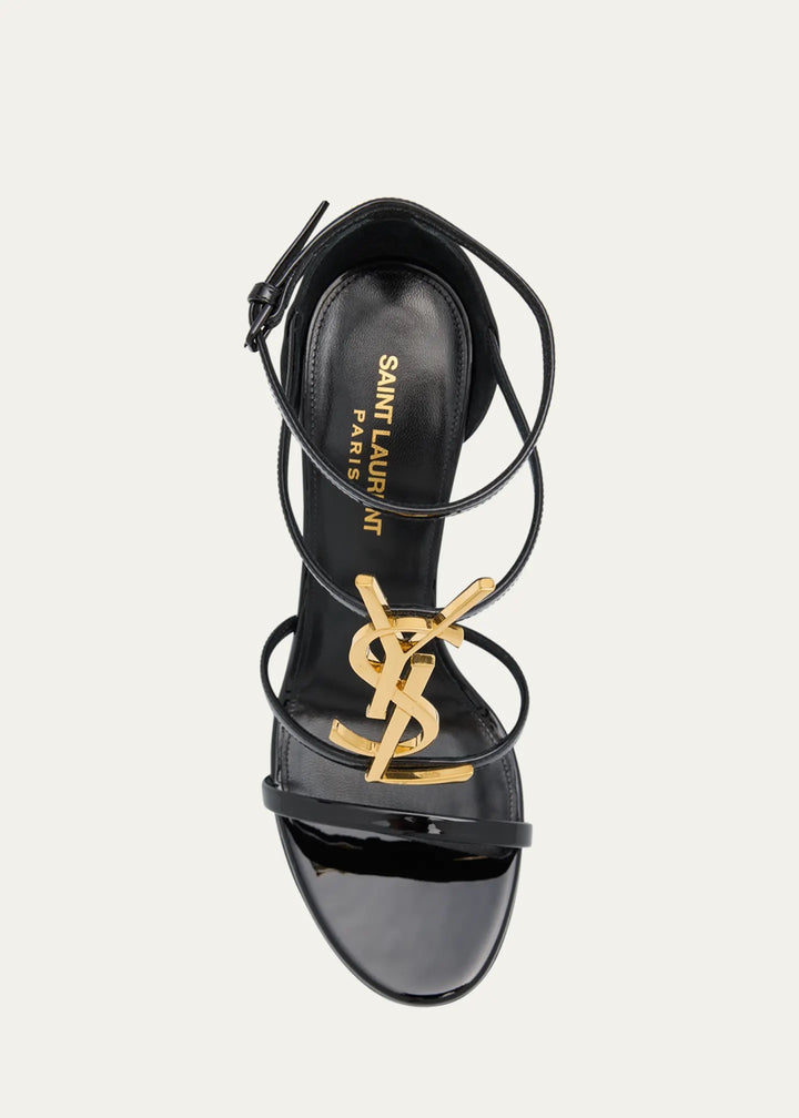 SAINT LAURENT CASSANDRA YSL MEDALLION STILETTO SANDALS