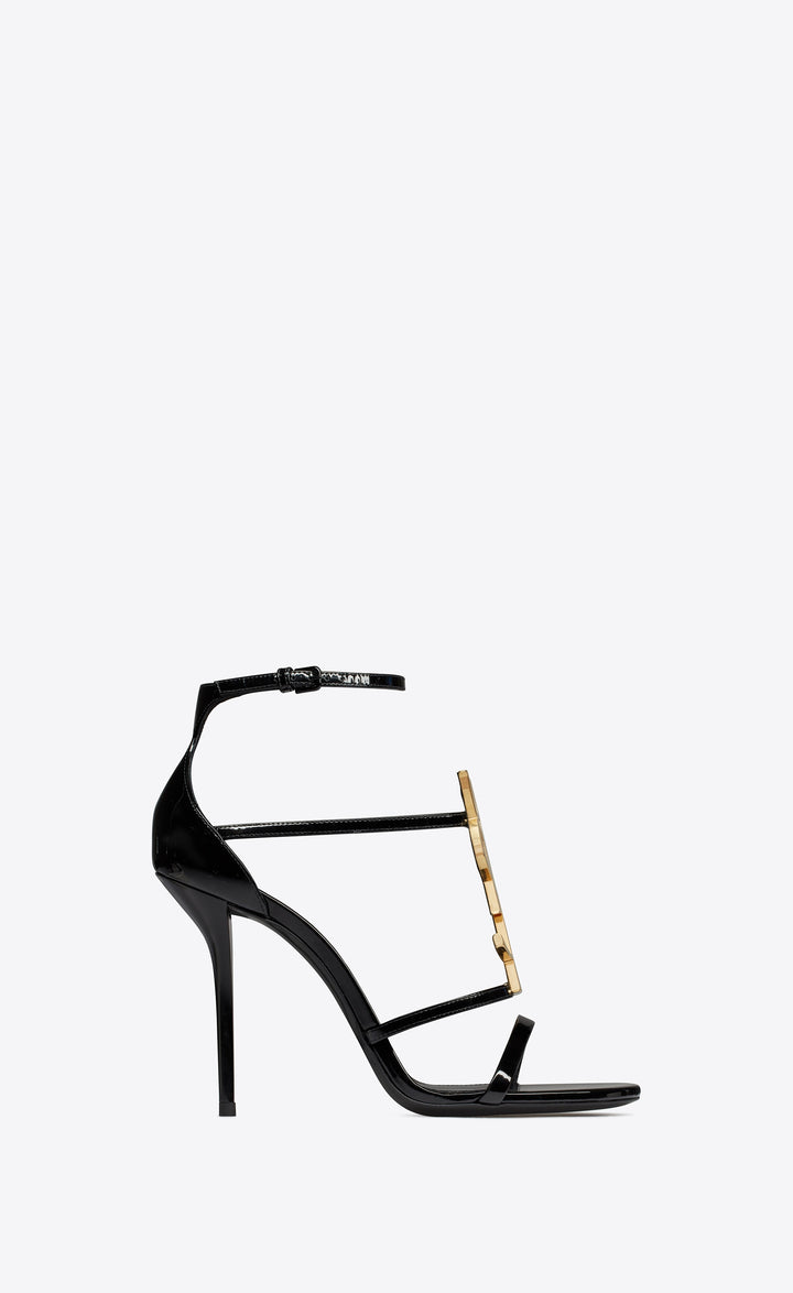 SAINT LAURENT CASSANDRA YSL MEDALLION STILETTO SANDALS