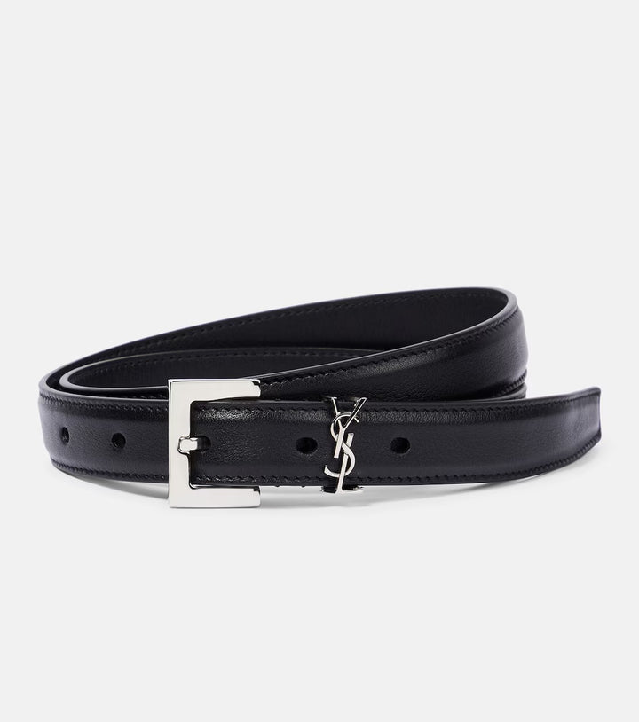 YSL CASSANDRE 20 EMBELLISHED CALFSKIN LEATHER BELT