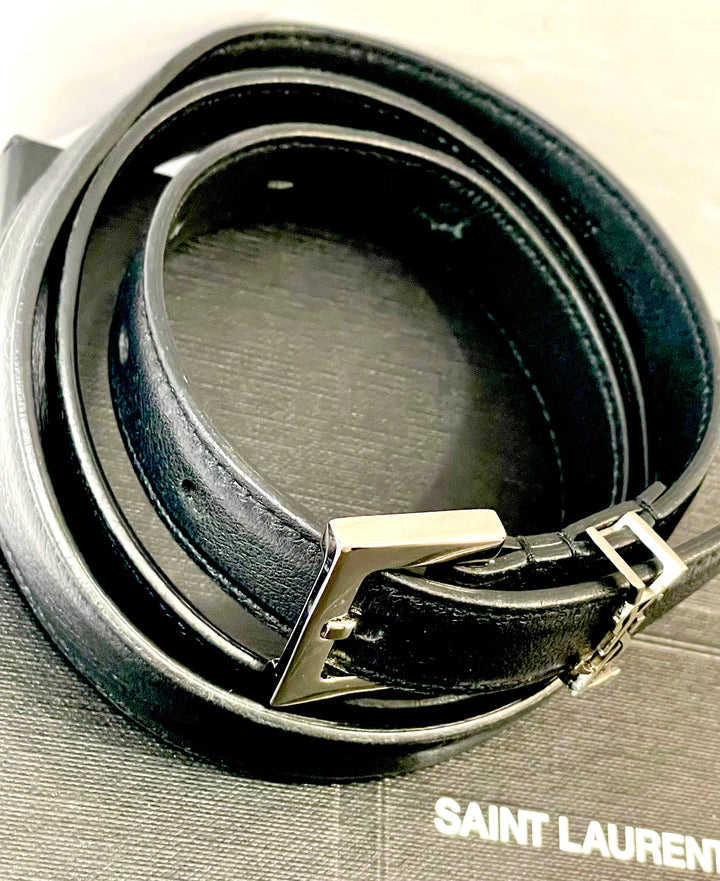 YSL CASSANDRE 20 EMBELLISHED CALFSKIN LEATHER BELT