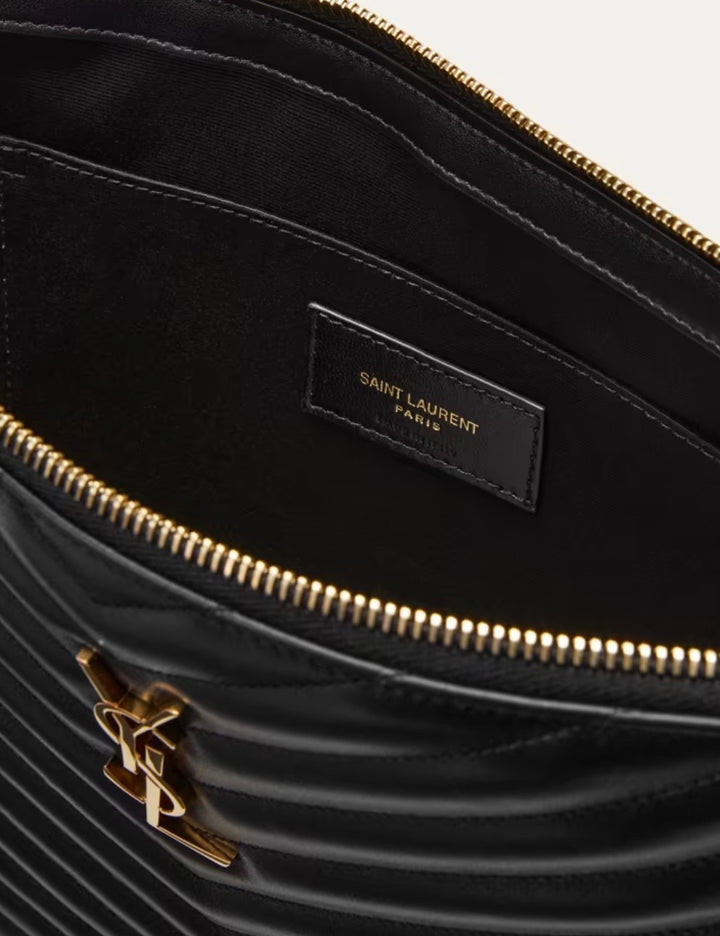 YSL CASSANDRE LOGO CALFSKIN LEATHER LARGE WRISTLET CLUTCH