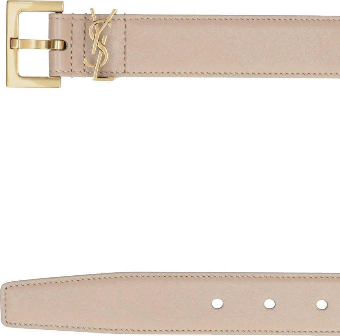 SAINT LAURENT LEATHER CASSANDRE LOGO BELT