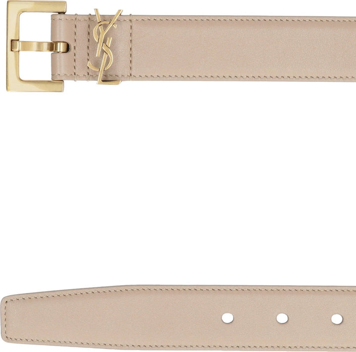 SAINT LAURENT LEATHER CASSANDRE LOGO BELT