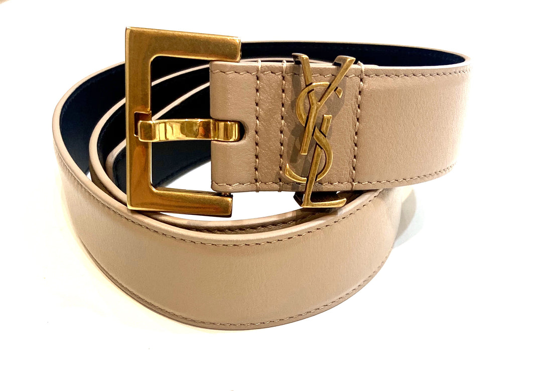 SAINT LAURENT LEATHER CASSANDRE LOGO BELT