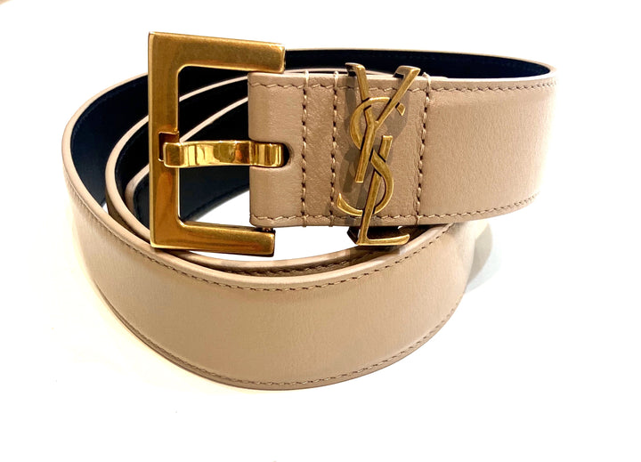 SAINT LAURENT LEATHER CASSANDRE LOGO BELT