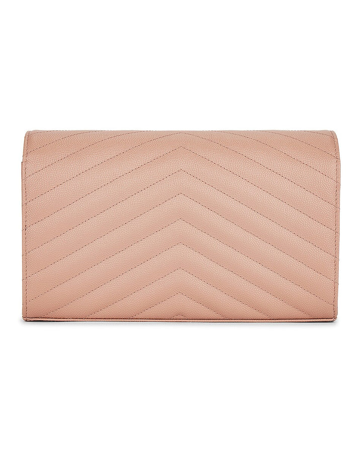 YSL CASSANDRE MATELASSÉ CHAIN WALLET IN GRAIN DE POUDRE EMBOSSED LEATHER