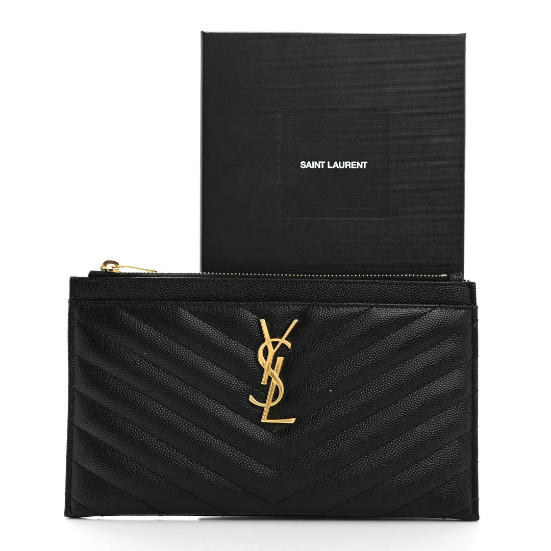 YSL MONOGRAM CHEVRON QUILTED CALFSKIN CLUTCH BAG