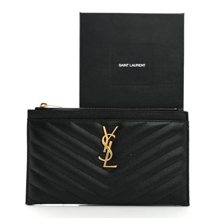 YSL MONOGRAM CHEVRON QUILTED CALFSKIN CLUTCH BAG