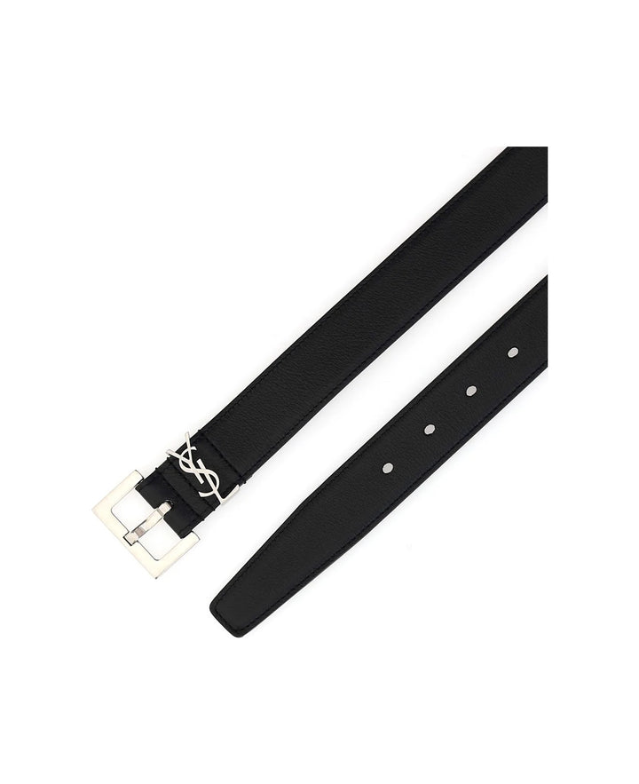 YSL CASSANDRE EMBELLISHED CALFSKIN LEATHER BELT