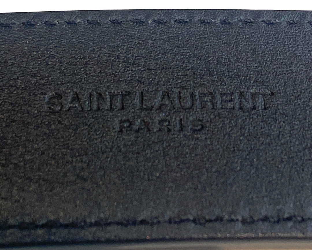 YSL CASSANDRE EMBELLISHED CALFSKIN LEATHER BELT