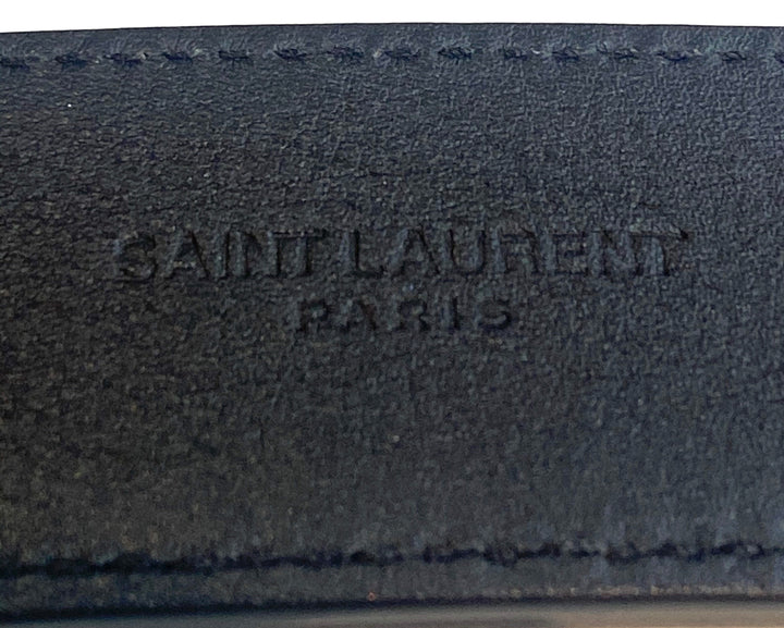YSL CASSANDRE EMBELLISHED CALFSKIN LEATHER BELT