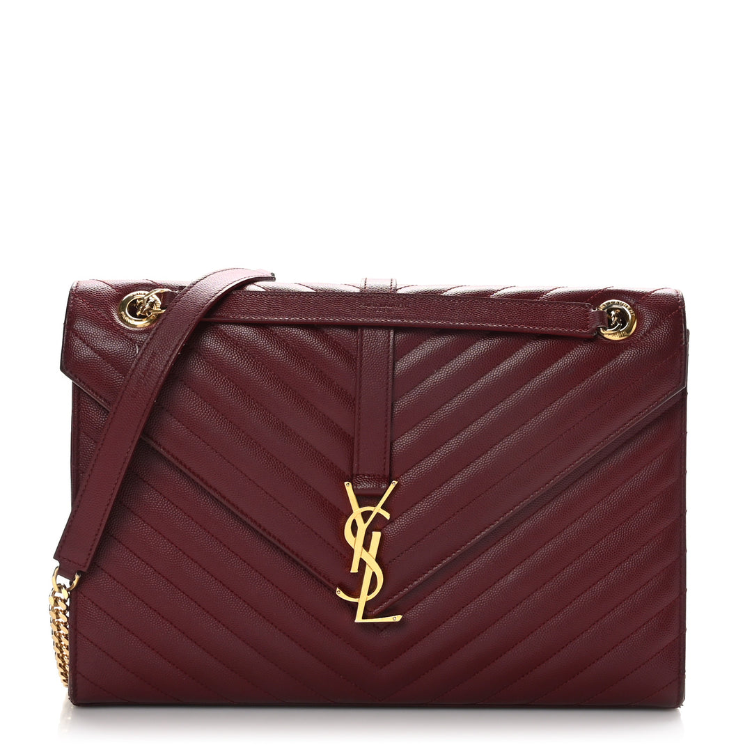YSL COLLEGE MATELASSE LAMBSIN CHEVRON MEDIUM MONOGRAM SATCHEL