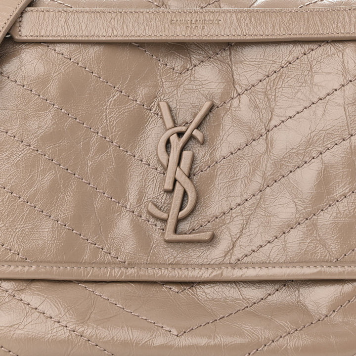 YSL CRINKLED CALFSKIN MATELASSE MONONGRAM MEDIUM NIKI CHAIN SATCHEL