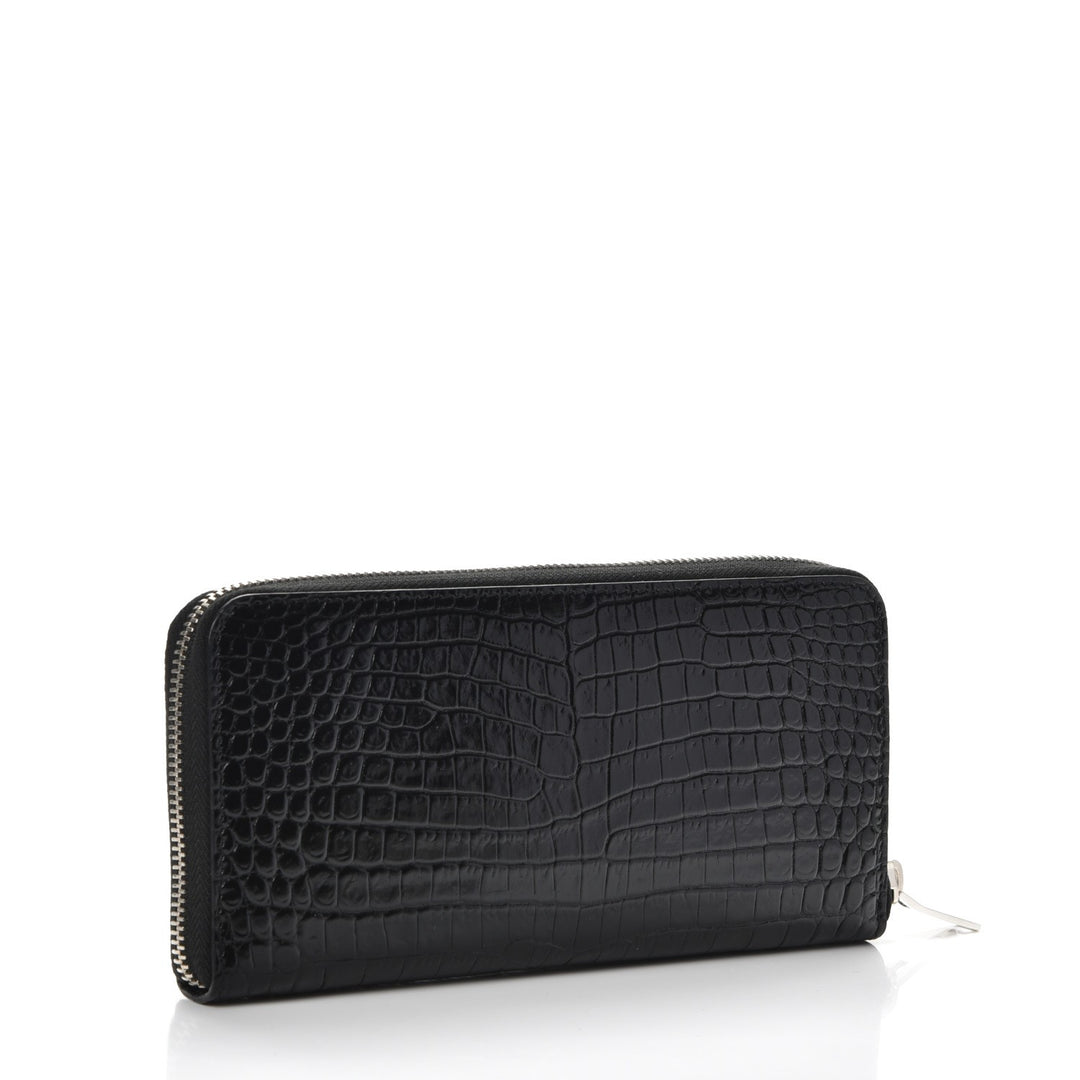 YSL CROC EMBOSSED CALFSKIN LEATHER MONOGRAM ZIP-AROUND WALLET