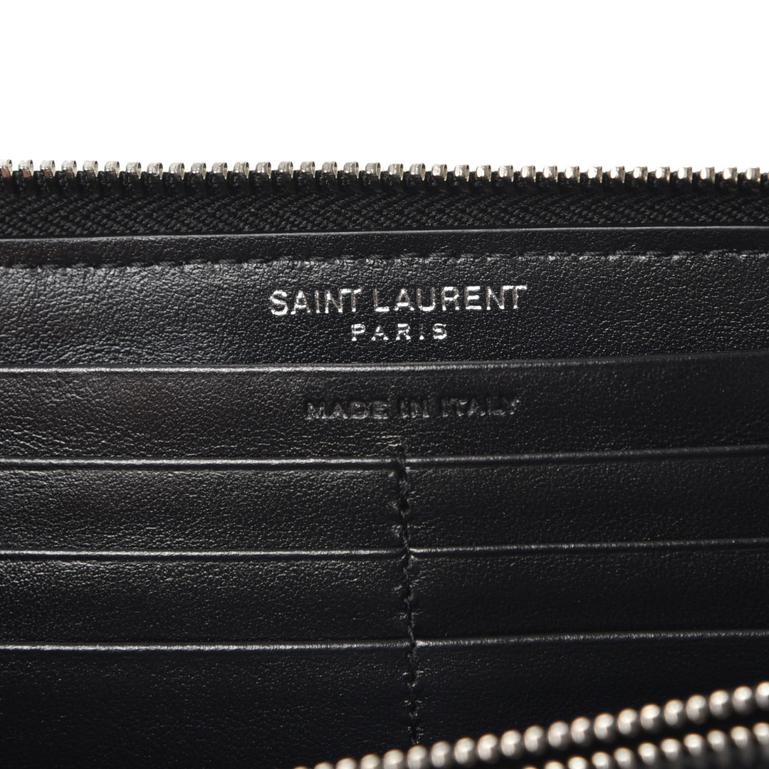 YSL CROC EMBOSSED CALFSKIN LEATHER MONOGRAM ZIP-AROUND WALLET