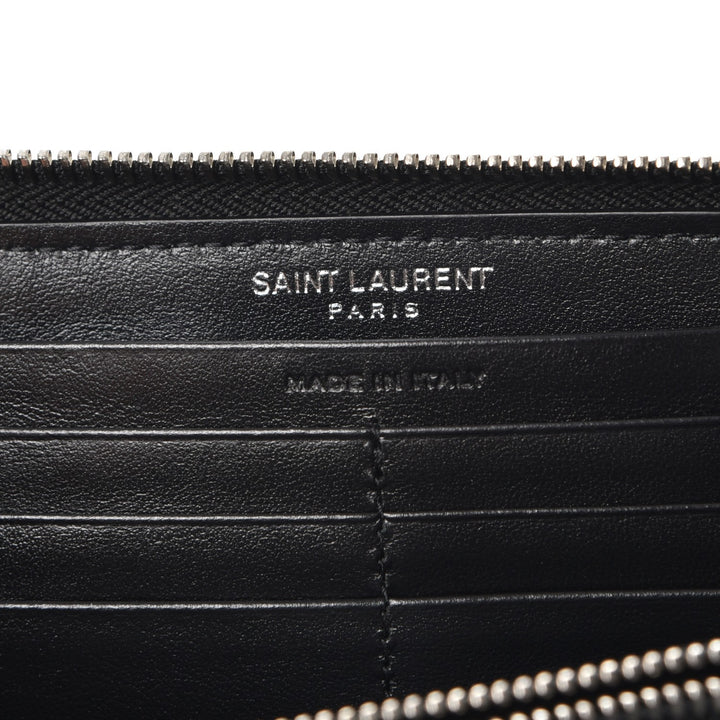 YSL CROC EMBOSSED CALFSKIN LEATHER MONOGRAM ZIP-AROUND WALLET