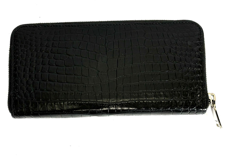 YSL CROC EMBOSSED CALFSKIN LEATHER MONOGRAM ZIP-AROUND WALLET