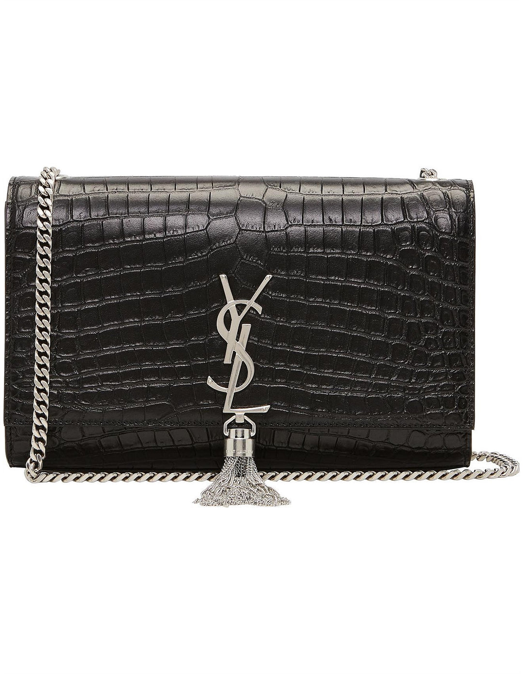 YSL KATE TASSEL CHAIN STRAP CROC EMBOSSED SHOULDER BAG