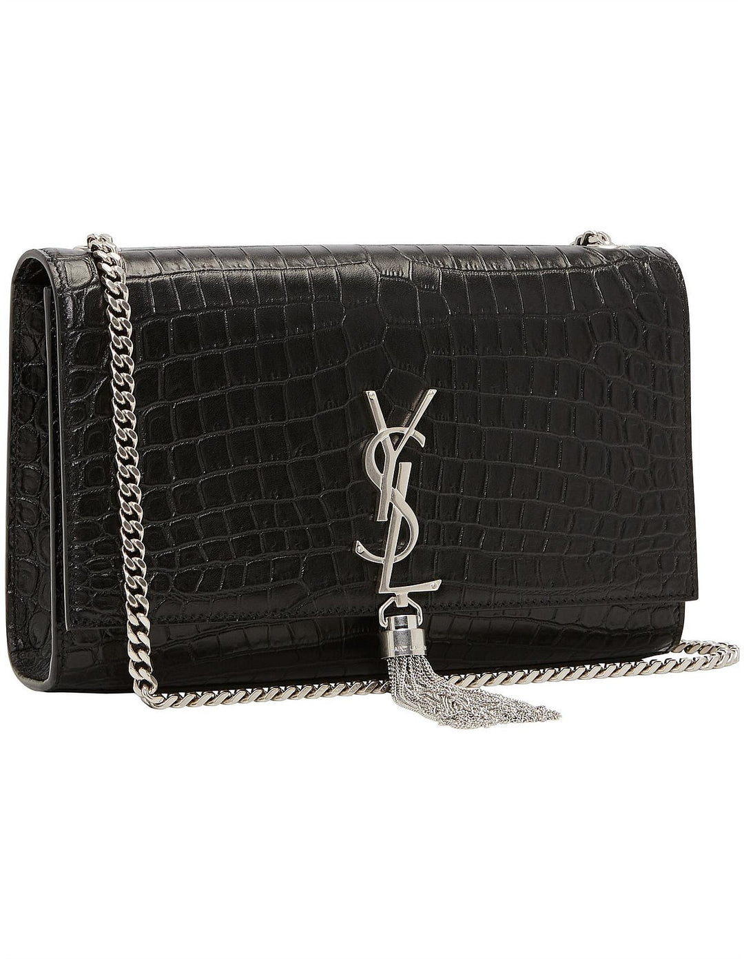 YSL KATE TASSEL CHAIN STRAP CROC EMBOSSED SHOULDER BAG