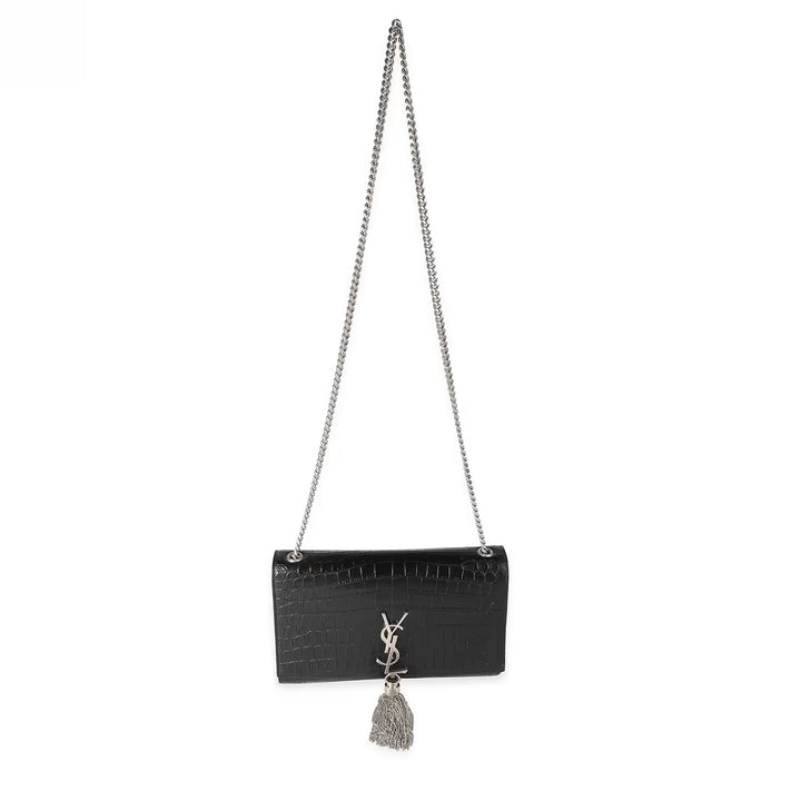 YSL KATE TASSEL CHAIN STRAP CROC EMBOSSED SHOULDER BAG