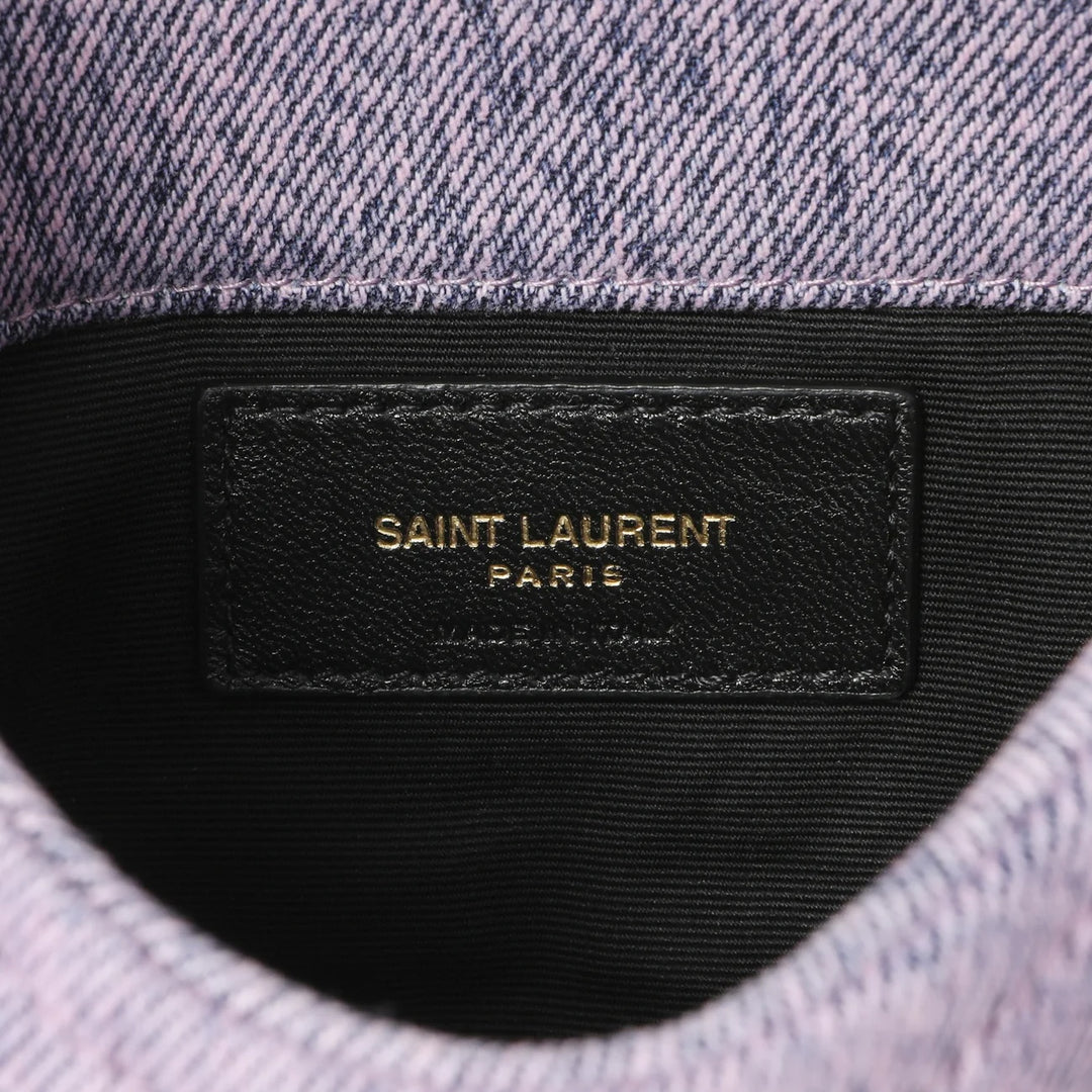 YSL DENIM QUILTED LOULOU PUFFER MONOGRAM POUCH CLUTCH BAG