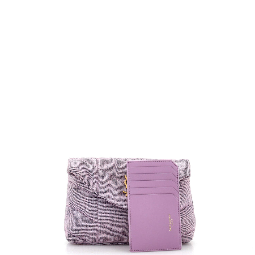YSL DENIM QUILTED LOULOU PUFFER MONOGRAM POUCH CLUTCH BAG