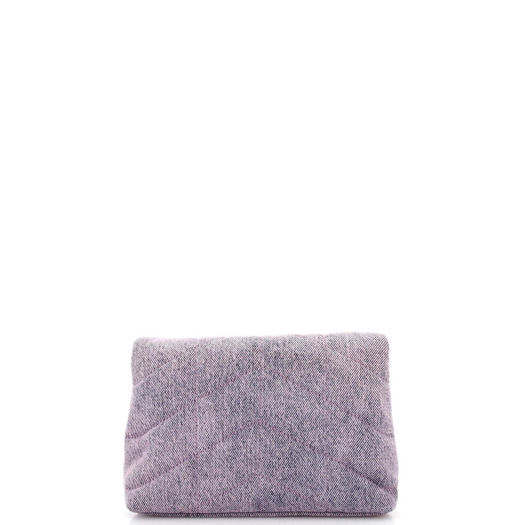 YSL DENIM QUILTED LOULOU PUFFER MONOGRAM POUCH CLUTCH BAG