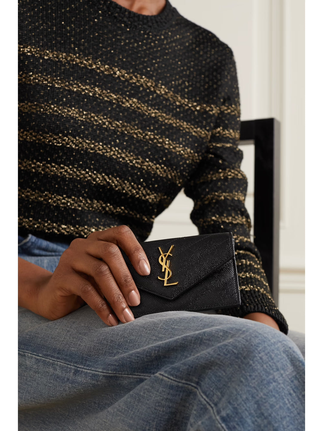 YSL GRAIN DE POUDRE ENVELOPE MINI LEATHER WALLET