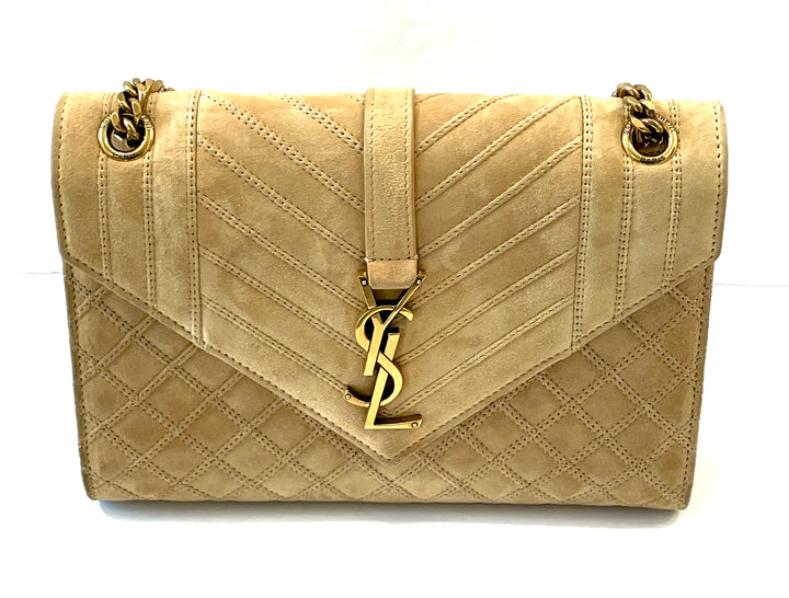 YSL MIXED MATELASSE TRIQUILT MONOGRAM ENVELOPE MEDIUM SUEDE CROSSBODY