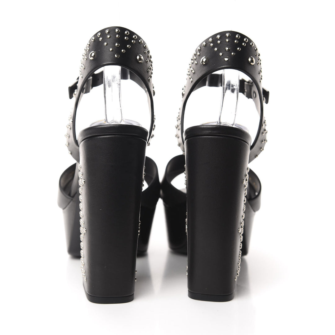 YSL FARRAH STUDDED CALFSKIN LEATHER PLATFORM SANDALS