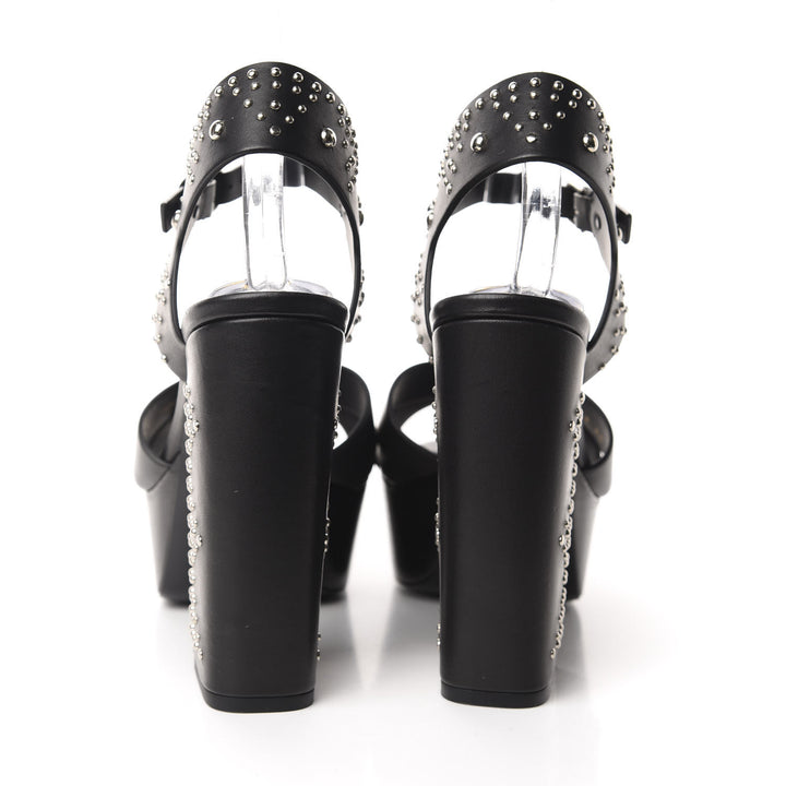 YSL FARRAH STUDDED CALFSKIN LEATHER PLATFORM SANDALS