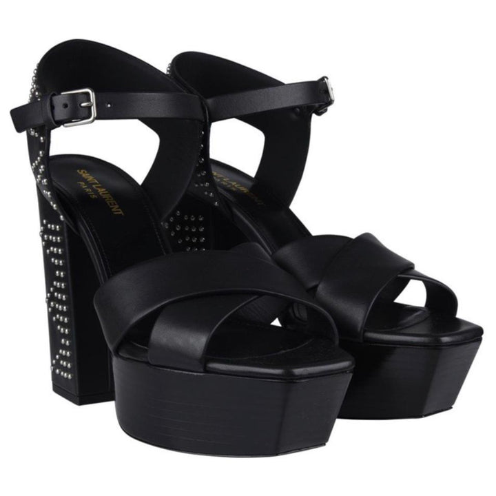 YSL FARRAH STUDDED CALFSKIN LEATHER PLATFORM SANDALS