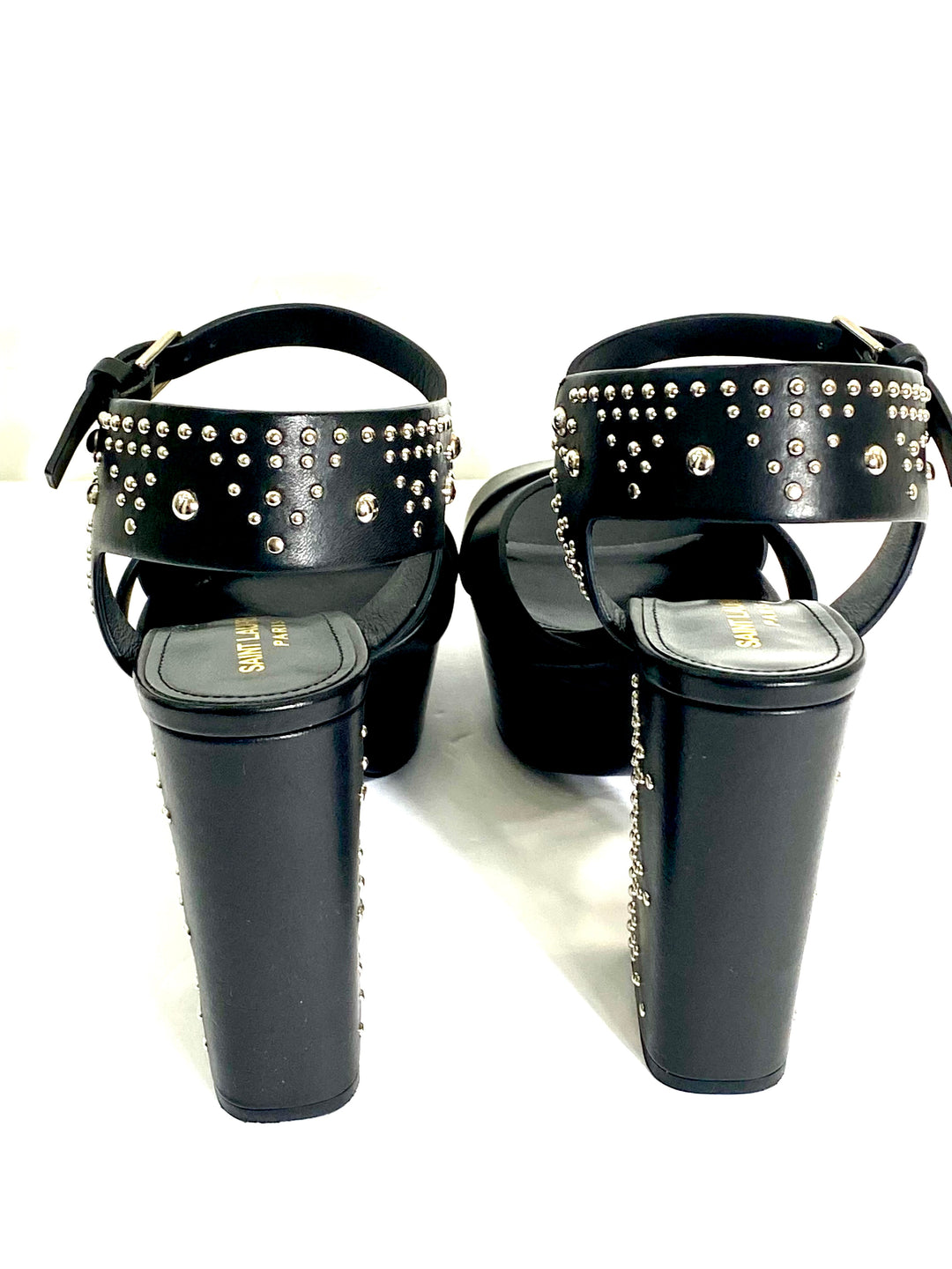 YSL FARRAH STUDDED CALFSKIN LEATHER PLATFORM SANDALS