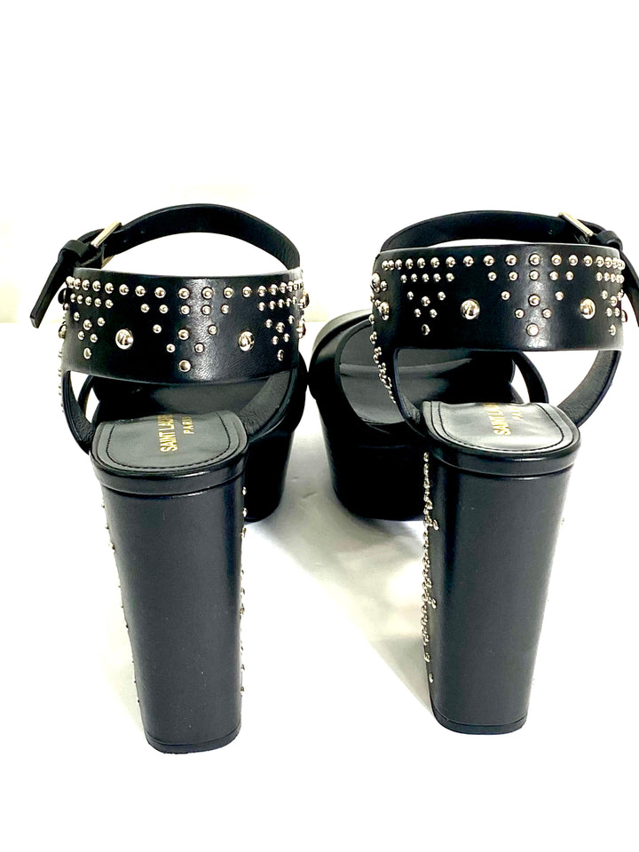 YSL FARRAH STUDDED CALFSKIN LEATHER PLATFORM SANDALS