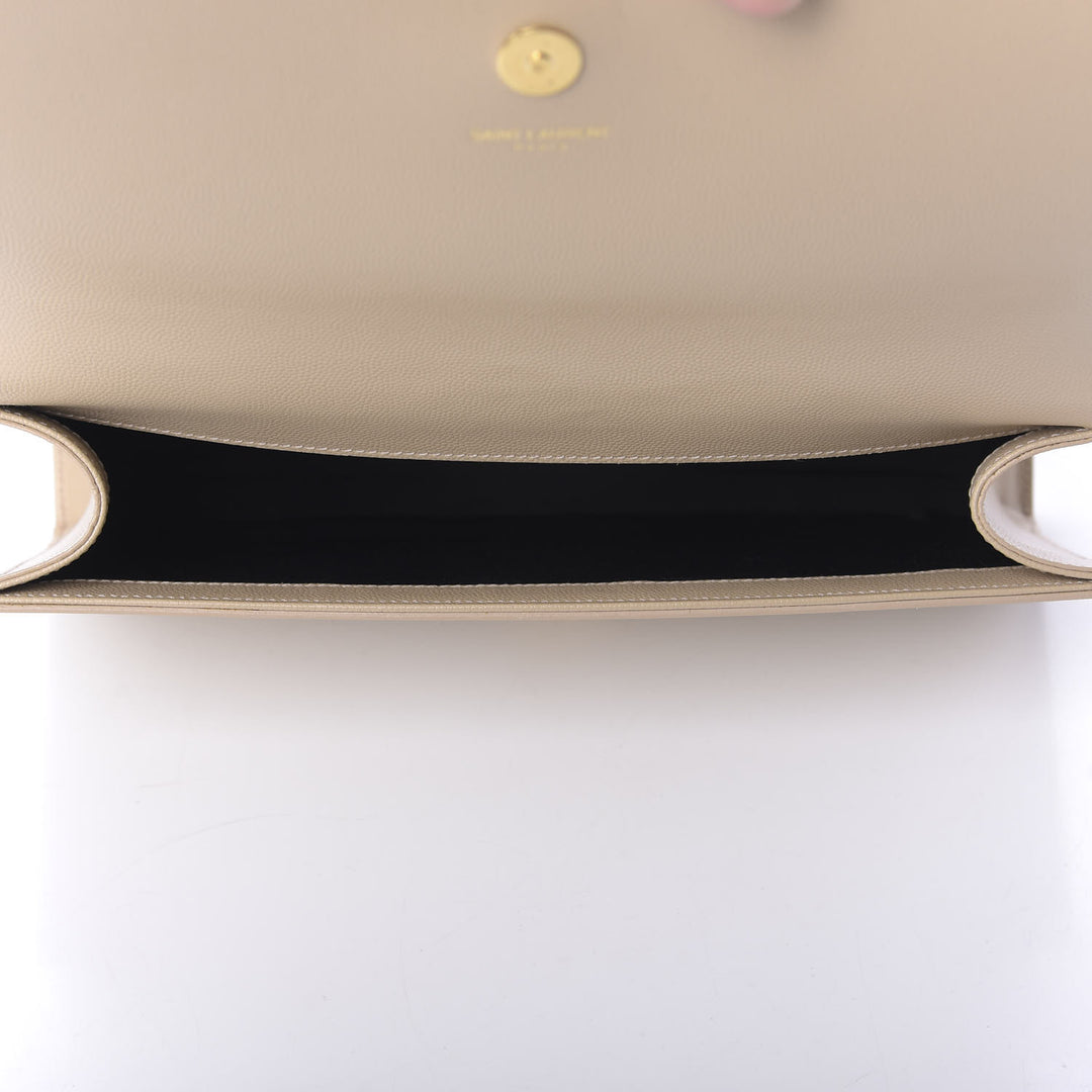 YSL GRAIN DE POUDRE LEATHER CASSANDRE MONOGRAM CLUTCH BAG