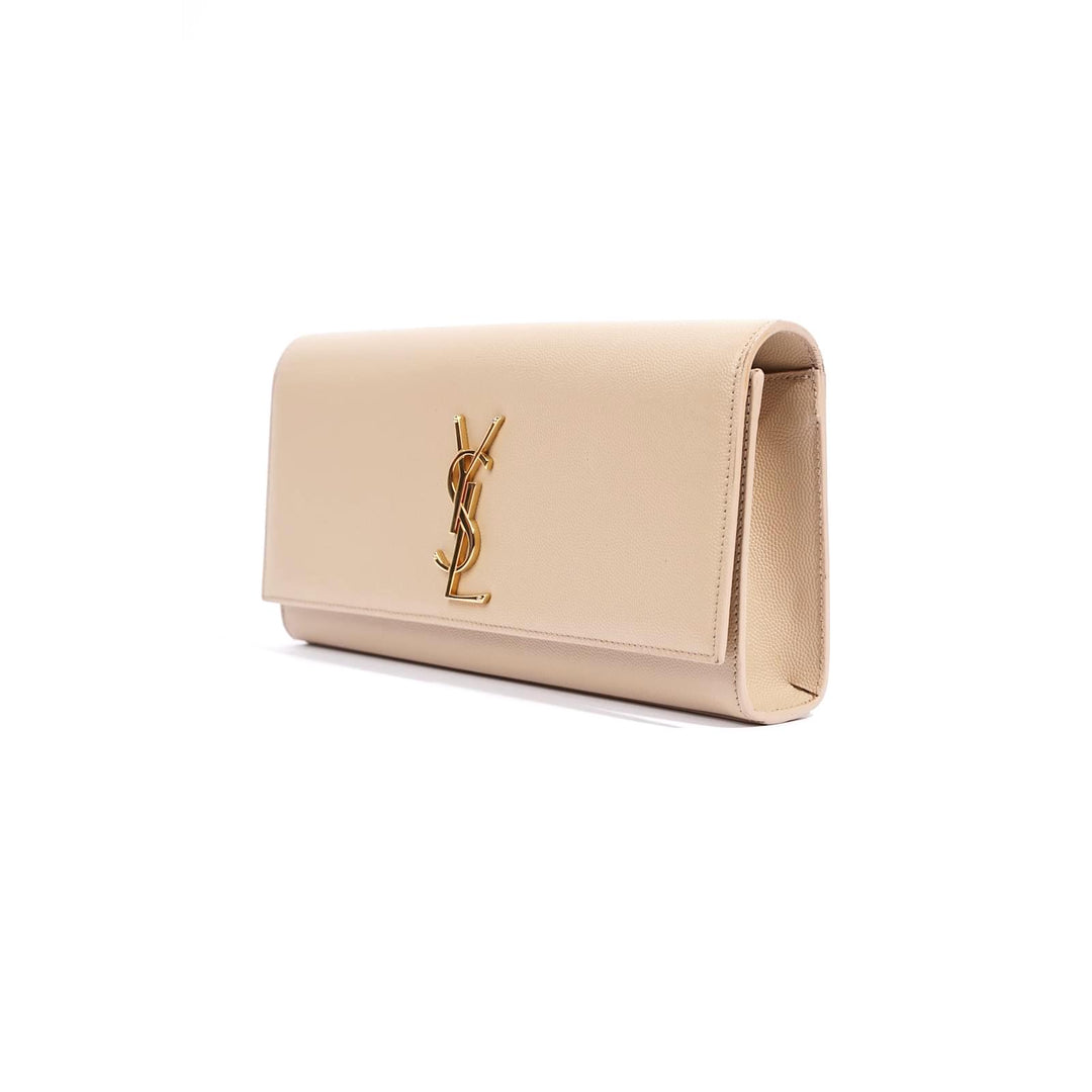 YSL GRAIN DE POUDRE LEATHER CASSANDRE MONOGRAM CLUTCH BAG